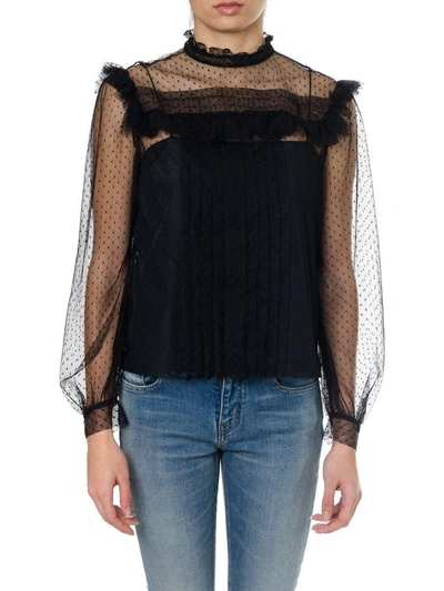 Shop Miu Miu Black Silk See-through Blouse