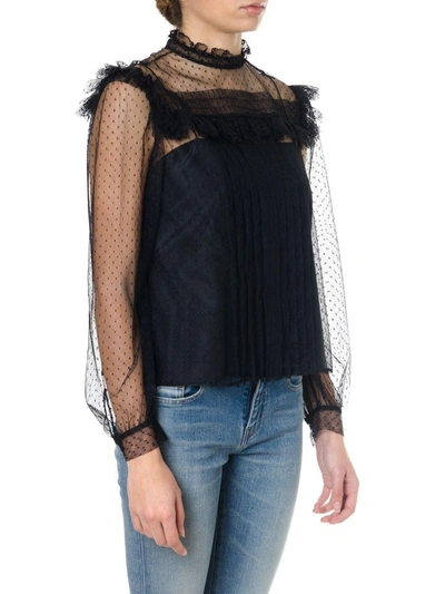 Shop Miu Miu Black Silk See-through Blouse