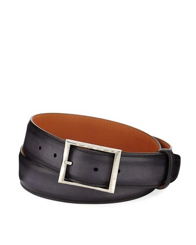 Shop Berluti Classic Calf Leather Belt In Nero