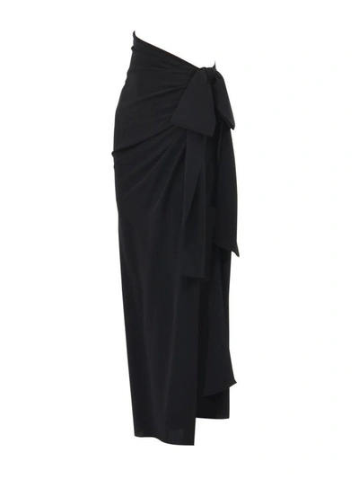 Shop Saint Laurent Asymmetric Draped Skirt In Black