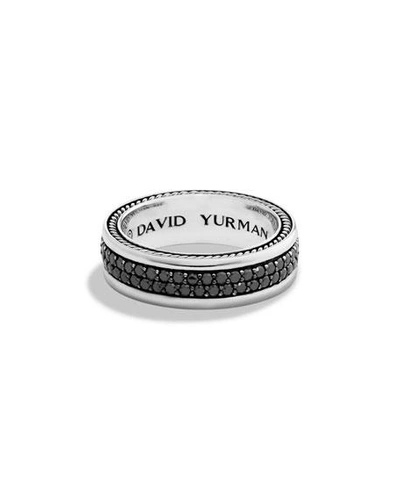 Shop David Yurman Men's Streamline Two-row Band Ring With Black Diamonds In Silver, 6.5mm In Black/silver