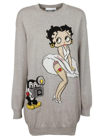 Shop Moschino Betty Boop Sweater Dress In Grigio