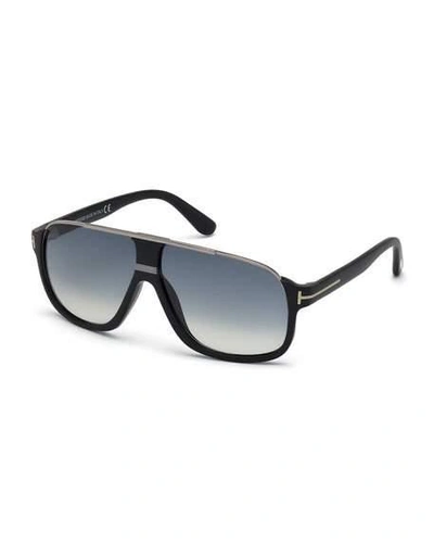 Shop Tom Ford Elliot Universal-fit Aviator Sunglasses, Shiny Black/shiny Ruthenium