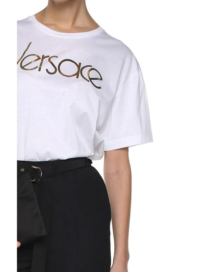 Shop Versace Vintage Logo-print Cotton-jersey T-shirt In Bianco