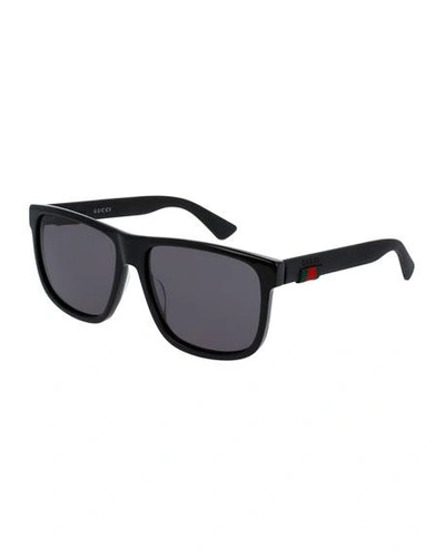 Gucci Square Acetate Sunglasses, Black In Black