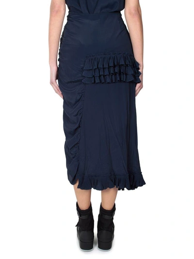 Shop Marni Ruched Crepe De Chine Midi Skirt In Blue