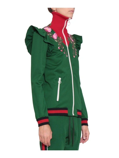 Shop Gucci Embroidered Technical Jersey Sweatshirt In Verde