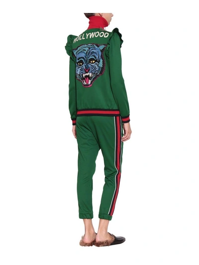 Shop Gucci Embroidered Technical Jersey Sweatshirt In Verde