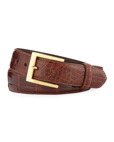 W. Kleinberg Glazed Alligator Belt With Interchangeable Buckles, Brown In Brown