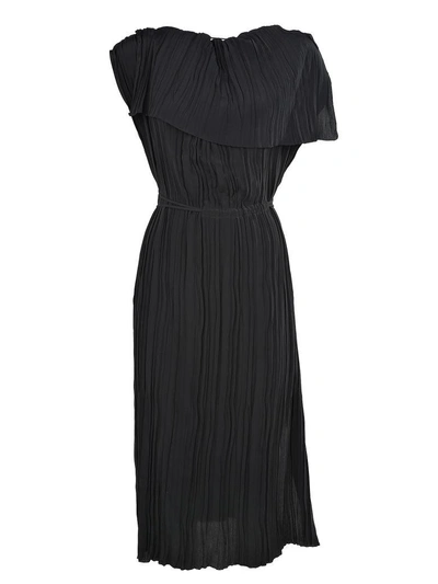 Shop Marni Pleated Crepe Dress In Black