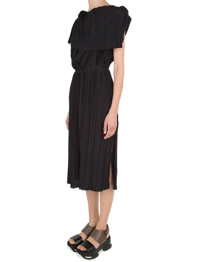 Shop Marni Pleated Crepe Dress In Black