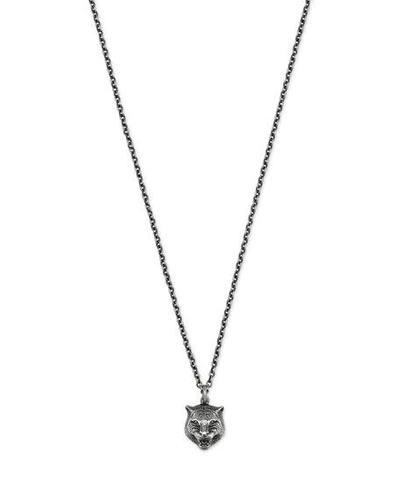 Shop Gucci Feline Head Sterling Silver Necklace