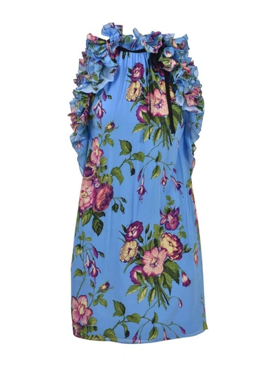 Shop Gucci Georgette Short Dress In Baby Blue