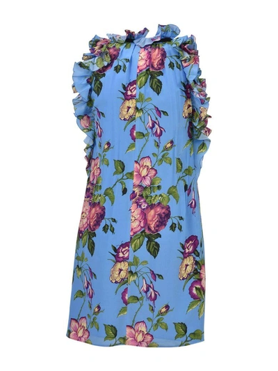 Shop Gucci Georgette Short Dress In Baby Blue