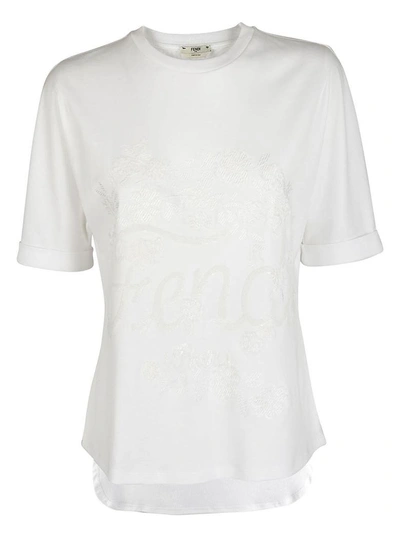 Shop Fendi Embellished T-shirt In Bianco