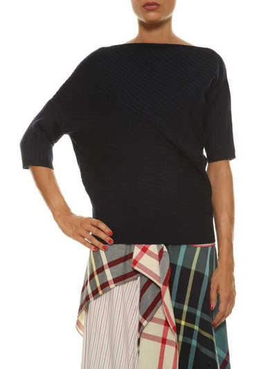 Shop Jw Anderson Asymmetric Sleeves Sweater In Navy