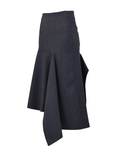 Shop Balenciaga Checkered Godet Skirt In Light Blue