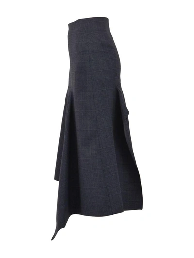 Shop Balenciaga Checkered Godet Skirt In Light Blue
