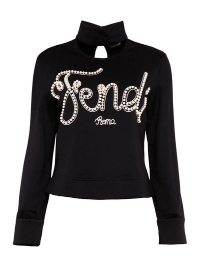 Shop Fendi Jersey Pearl Sweatshirt In Blacknero