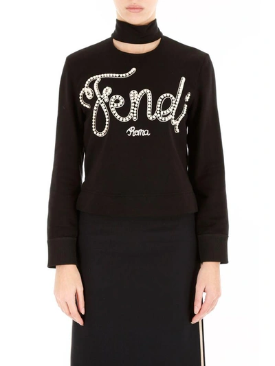 Shop Fendi Jersey Pearl Sweatshirt In Blacknero
