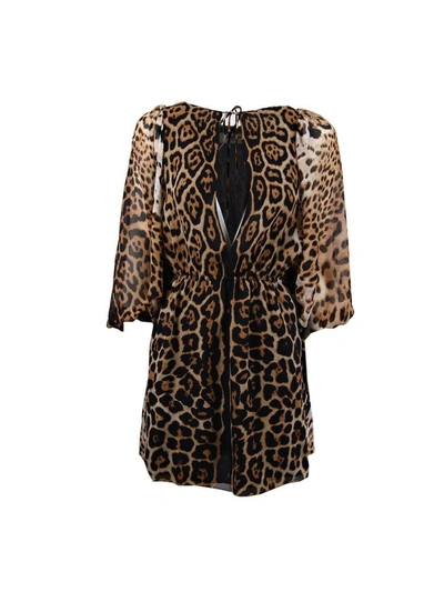 Shop Saint Laurent Leopard Print Short Dress In Naturel