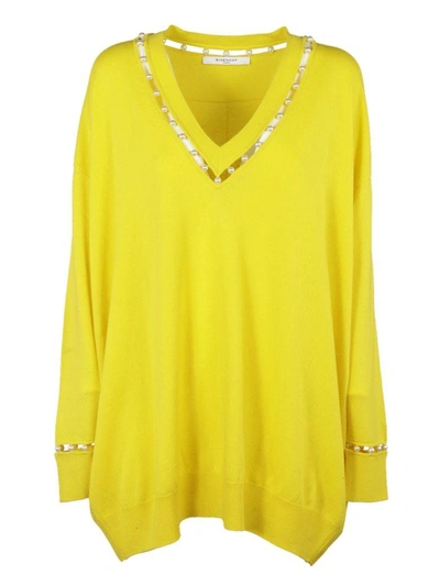 Shop Givenchy Pearl Trim Sweater In Giallo