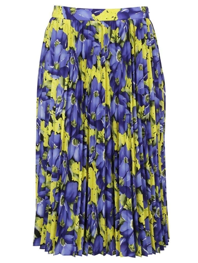 Shop Balenciaga Flower Print Plisse Skirt In Jaune-violet