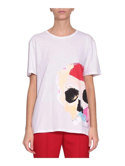 Shop Alexander Mcqueen Skull Cotton T-shirt In Bianco