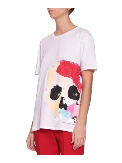 Shop Alexander Mcqueen Skull Cotton T-shirt In Bianco
