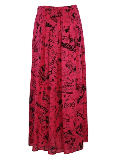 Shop Burberry Doodle Print Skirt In Pink