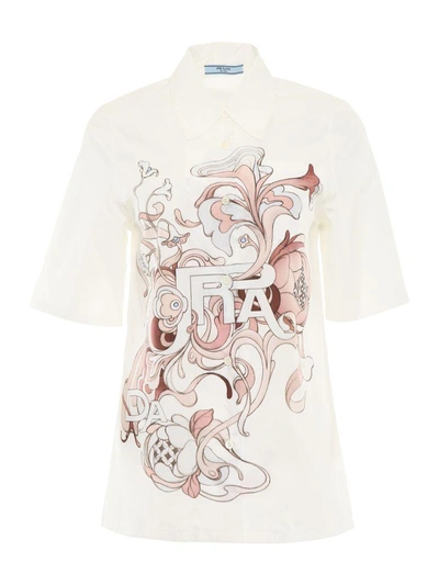 Shop Prada Peony Poplin Shirt In Opaline (white)