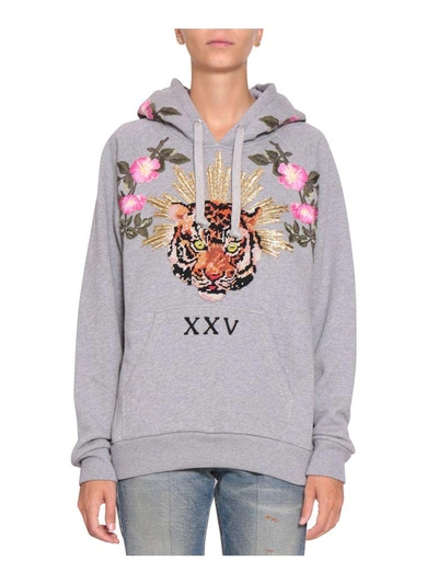 Shop Gucci Embroidered Hooded Sweatshirt In Grigio
