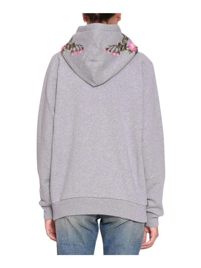 Shop Gucci Embroidered Hooded Sweatshirt In Grigio