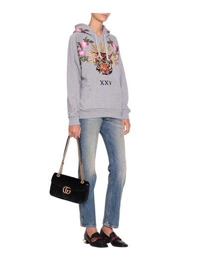 Shop Gucci Embroidered Hooded Sweatshirt In Grigio