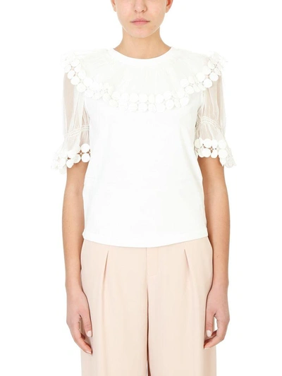 Shop Chloé Ruffles T-shirt In White