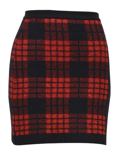 Shop Balmain Plaid High Waist Skirt In Rosso/nero