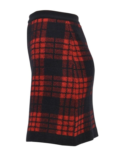 Shop Balmain Plaid High Waist Skirt In Rosso/nero