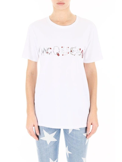 Shop Alexander Mcqueen Oversized T-shirt With Animal Letters Print In Whitebianco