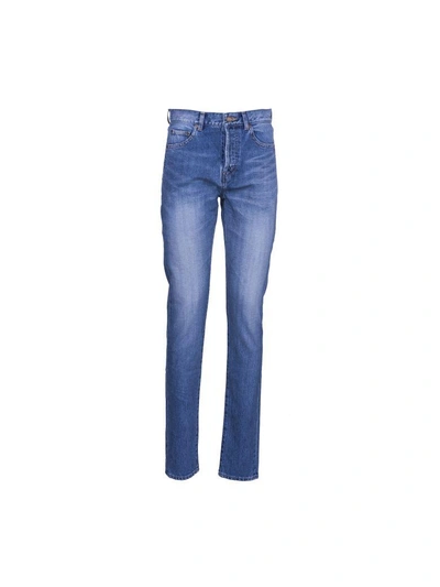 Shop Saint Laurent Jeans Pocket Signature In Light Blue