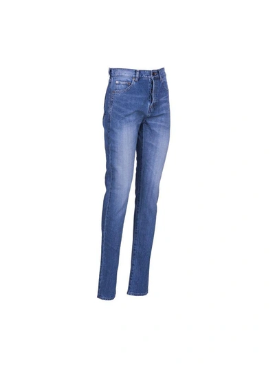 Shop Saint Laurent Jeans Pocket Signature In Light Blue