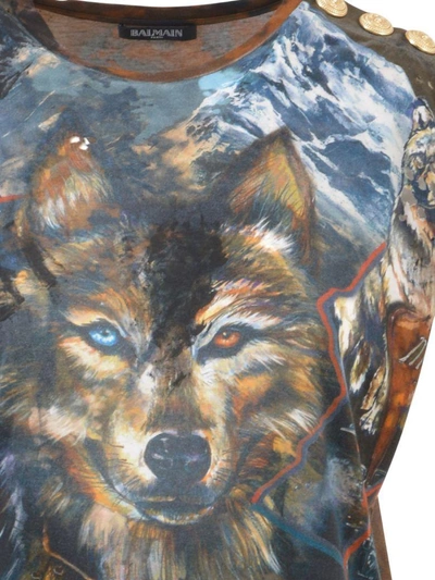 Shop Balmain Wolf Print T-shirt In Multicolor