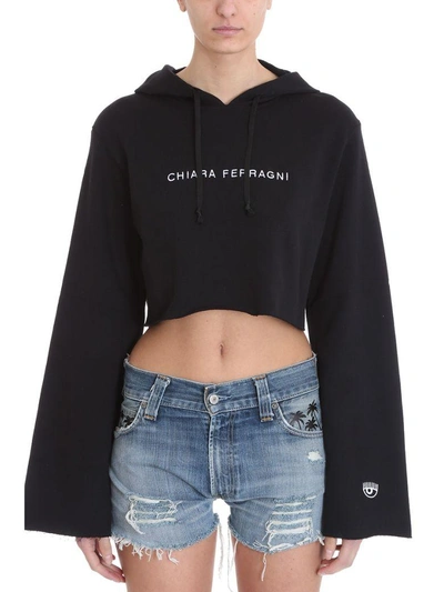 Shop Chiara Ferragni Hoodie Cropped Sweatshirt In Black