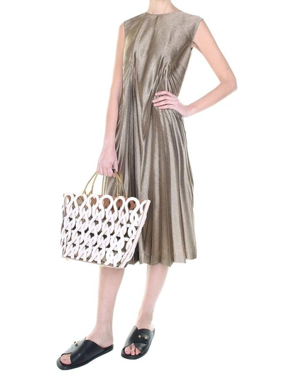 Shop Maison Margiela Pleat-detail Laminated Midi Dress In Oro