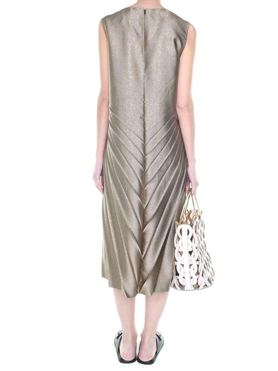 Shop Maison Margiela Pleat-detail Laminated Midi Dress In Oro