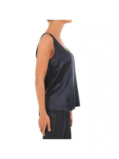 Shop Armani Collezioni Silk Sleeveless Top In Navy Blue