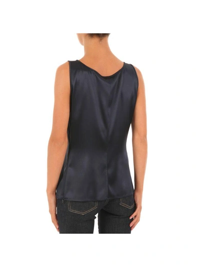 Shop Armani Collezioni Silk Sleeveless Top In Navy Blue