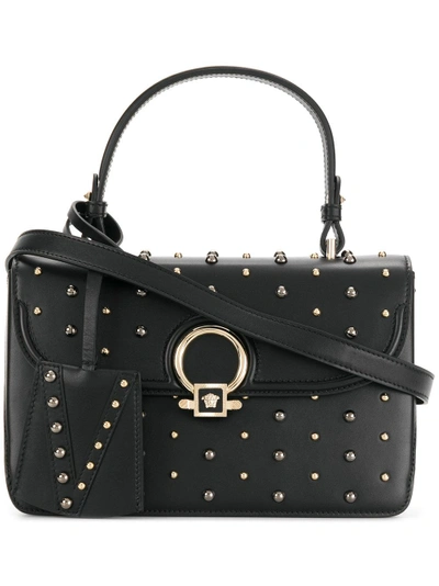 Shop Versace Dv One Small Studded Tote Bag In Black