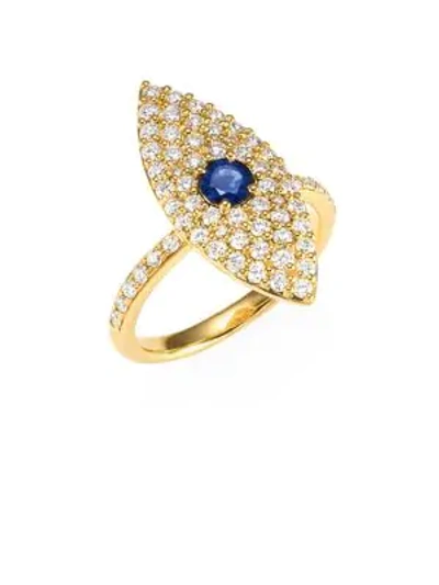 Shop Anita Ko 18k Gold, Diamond & Sapphire Evil Eye Ring In Yellow Gold