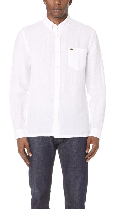 Shop Lacoste Button Down Shirt In White