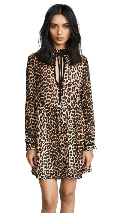 Ganni Fairfax Georgette Short Dress In Leopard | ModeSens